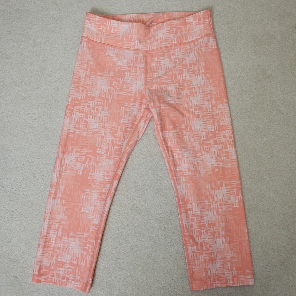 Lou & Grey Size M Active Workout Yoga Cropped Pants Stretch Salmon/White Pull On